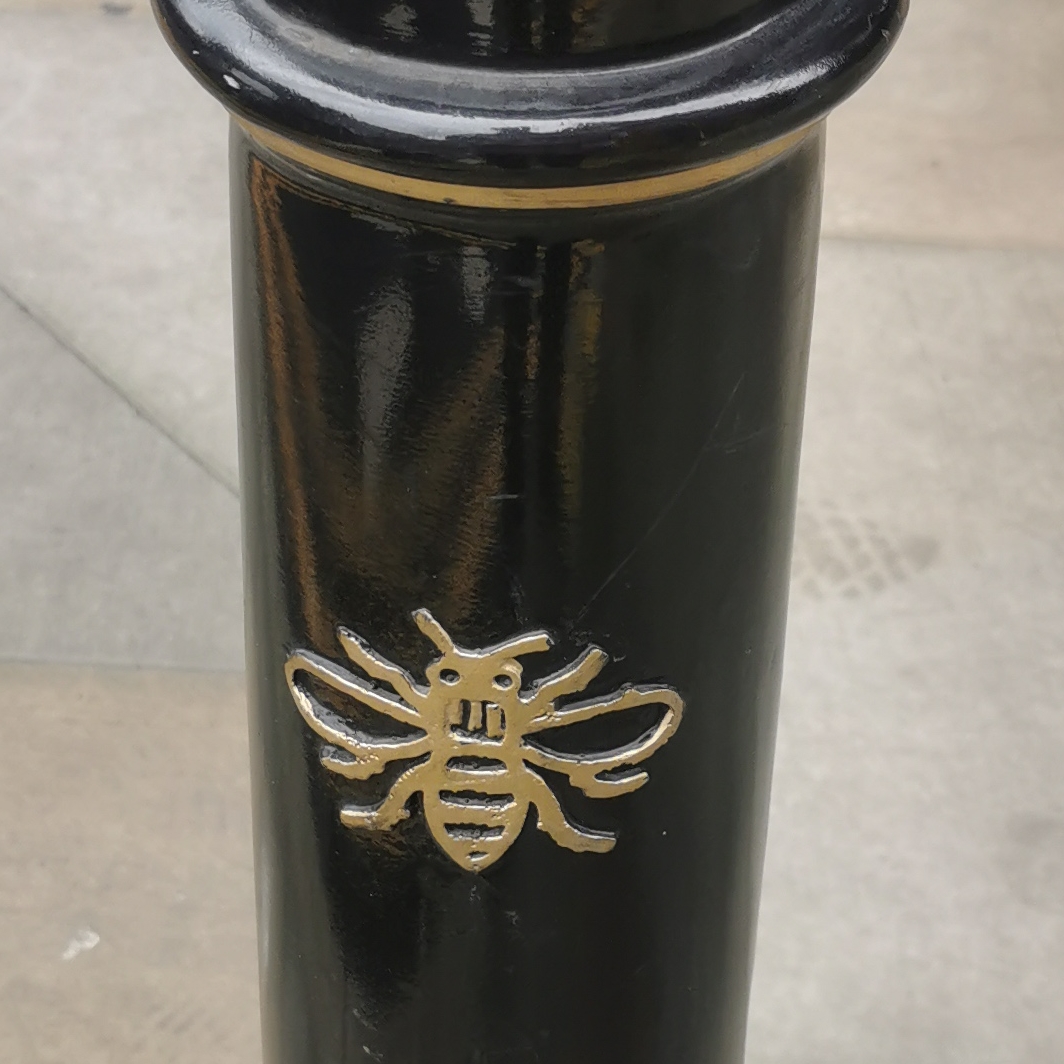 Bee on a bollard near Dale Street