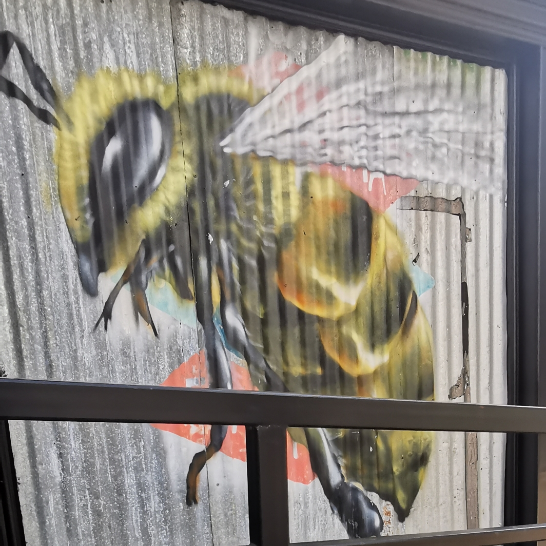 Bee mural near Crazy Pedros Pizza restaurant, Bridge Street