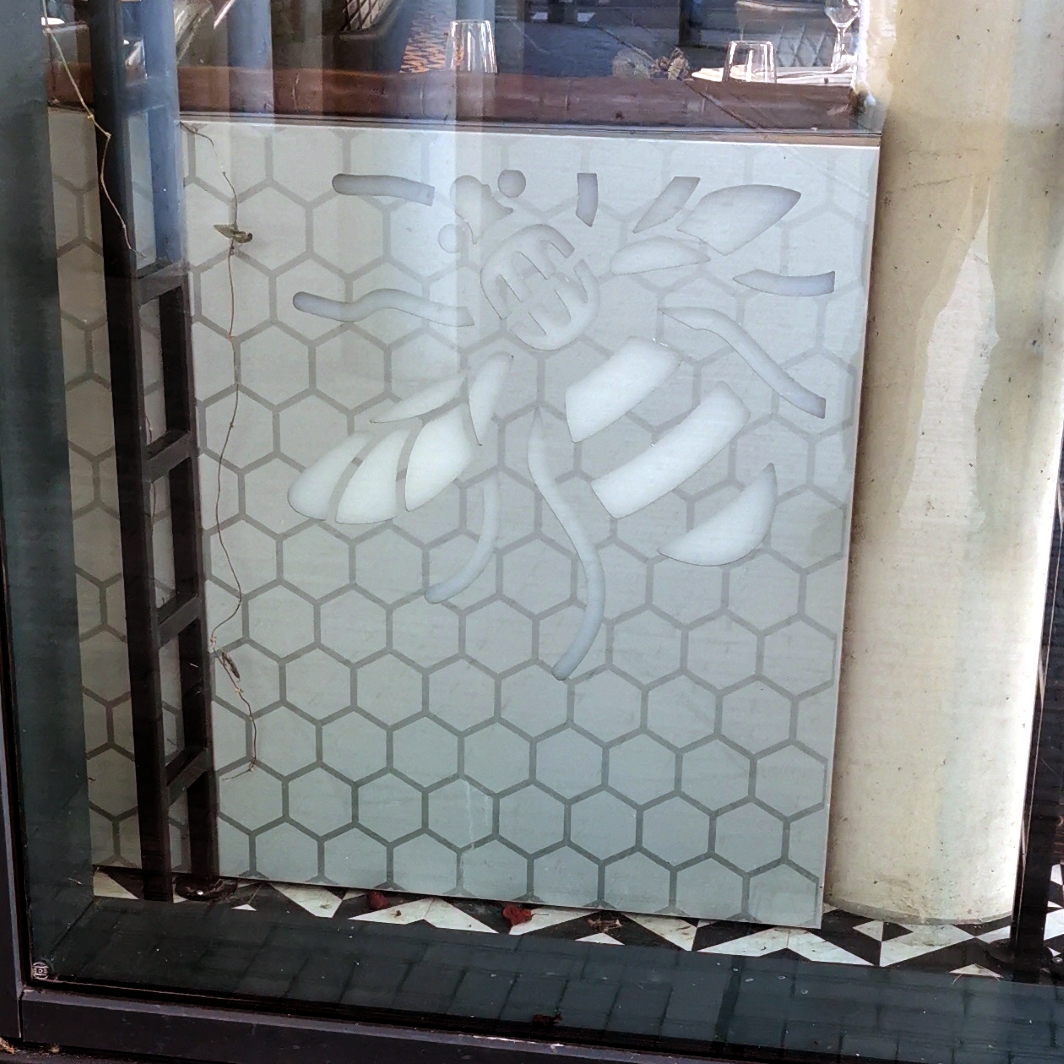 Bee in window at the Black Friar pub, Blackfriars Road, Salford